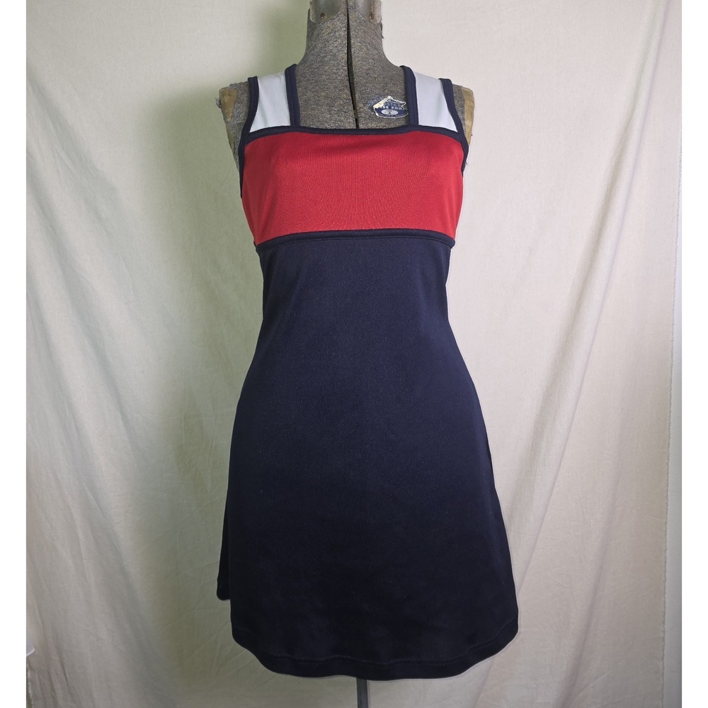 Vintage 80s 90s Red White Navy Blue Mini Dress M/L 4th Of July Summer A Line